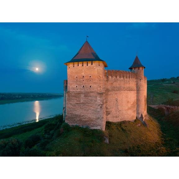 Ryshkov Khotyn Fortress Ukraine Full Moon Photo Extra Large XL Wall Art Poster Print