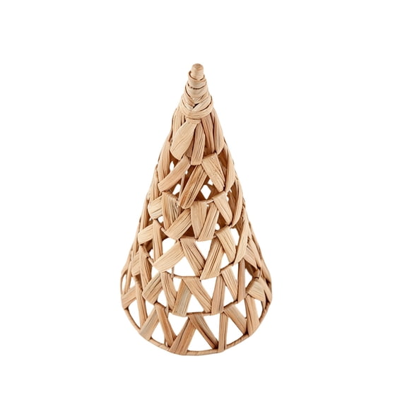 Rysoverian Natural Woven Straw Christmas Tree, Handmade Rattan Tabletop Holiday Decor for Shelf and Home Display