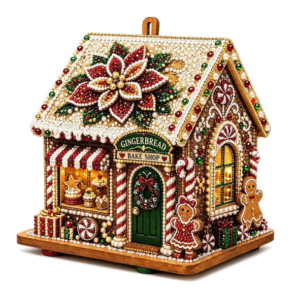 Rysoverian DIY Christmas Candy House Kit, Rhinestone Gingerbread House Ornament Handmade Holiday Tabletop Decoration Gift