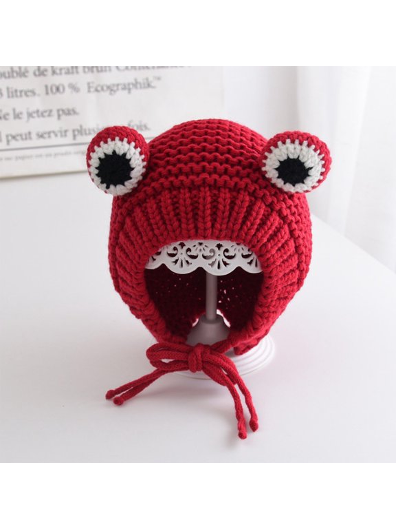 Frog Eyes Winter Knitted Beanie Hat Warm Ski Cap For Men Women Adjustable Cuffed Outdoor Sports Snowboard Hiking Camping Cold Weather