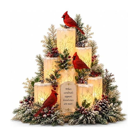 Rysoverian Memorial Christmas Centerpiece Lighted Sympathy Decor, Remembrance Tabletop Ornament for Holiday Home Decoration and Memorial Display