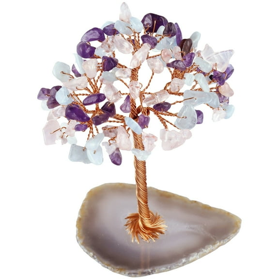 Rystal Tree Natural Stone Base Tree Copper Wire Amethyst Tree Life Tree Attract Luck Tree For Positive Energy Gemstone Decor Spiritual Gift Meditation
