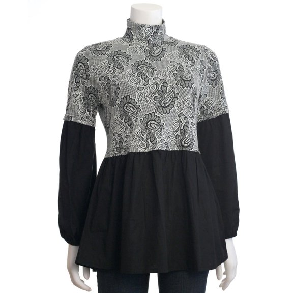 Ryu: Button Back Paisley Print High Neck Blouse