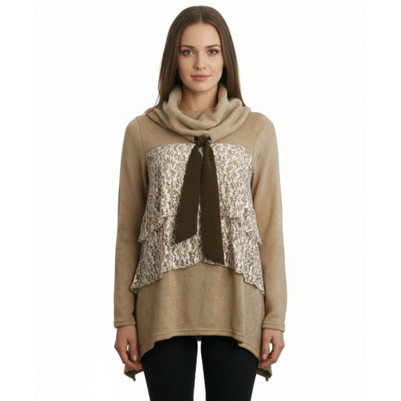 Ryu: Lace Ruffled Cowl Neck Sweater