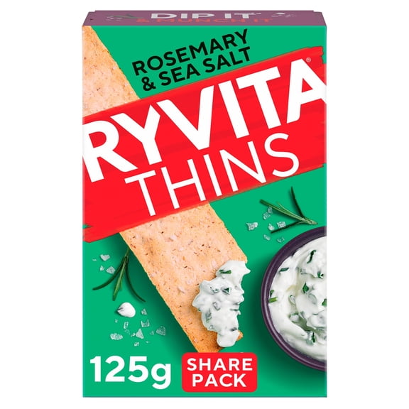 Ryvita Thins Flatbreads - Rosemary & Sea Salt 125g, Imported from Britain