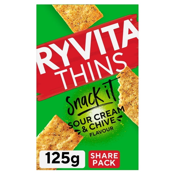 Ryvita Thins Snack It Sour Cream & Chive Flavour Flatbread Snacks 125g, Imported from Britain