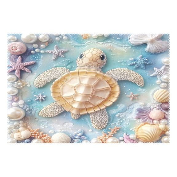 Ryvnso 1 Piece Placemats 3d Turtle Starfish Dining Mats Heat-Resistant Non-Slip Washable Table Mat