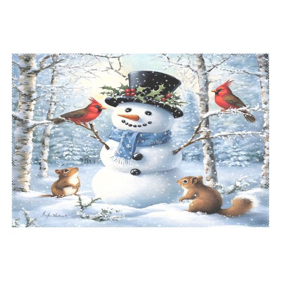 Ryvnso 1 Piece Placemats A Christmas Snowman with Cardinal Dining Mats Heat-Resistant Non-Slip Washable Table Mat