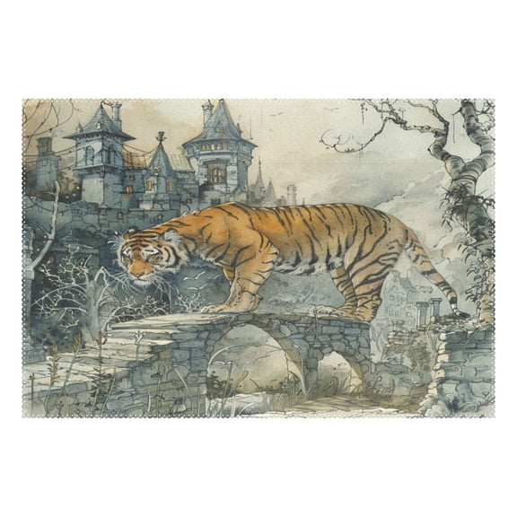 Ryvnso 1 Piece Placemats A Tiger on Bridge Dining Mats Heat-Resistant Non-Slip Washable Table Mat