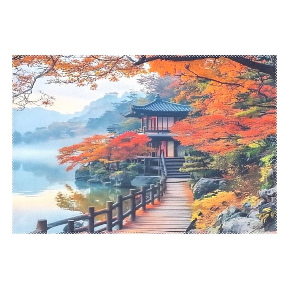 Ryvnso 1 Piece Placemats Autumn Lake Landscape Dining Mats Heat-Resistant Non-Slip Washable Table Mat