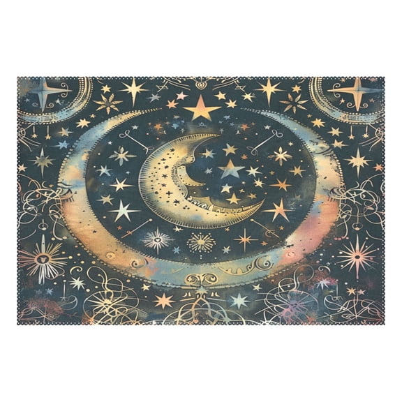 Ryvnso 1 Piece Placemats Bohemia Ethnic Moon and Star Dining Mats Heat-Resistant Non-Slip Washable Table Mat