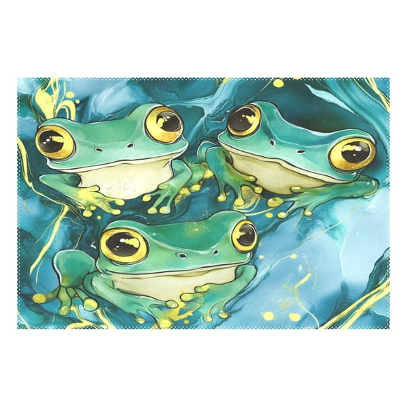Ryvnso 1 Piece Placemats Cartoon Frogs Marble Dining Mats Heat-Resistant Non-Slip Washable Table Mat