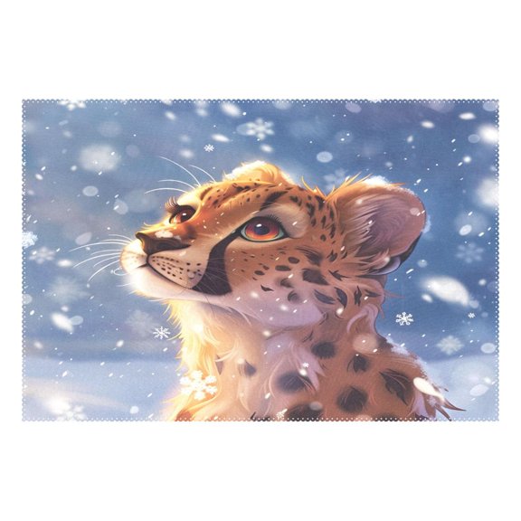 Ryvnso 1 Piece Placemats Cheetah Snowflakes in Winter Dining Mats Heat-Resistant Non-Slip Washable Table Mat