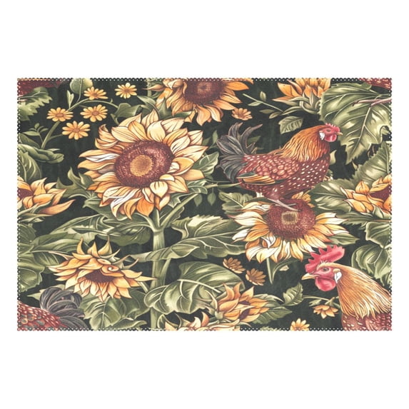 Ryvnso 1 Piece Placemats Chicken and Sunflowers Dining Mats Heat-Resistant Non-Slip Washable Table Mat
