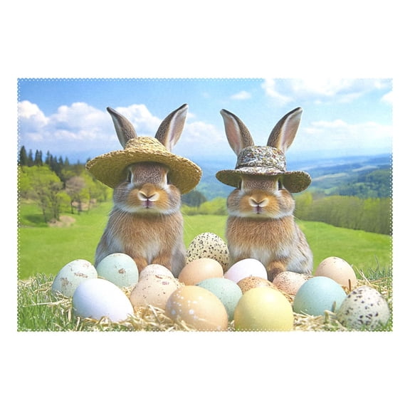 Ryvnso 1 Piece Placemats Cute Esater Bunny and Eggs Dining Mats Heat-Resistant Non-Slip Washable Table Mat