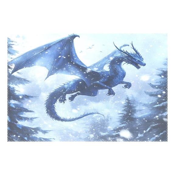 Ryvnso 1 Piece Placemats Dragon Flying in Winter Dining Mats Heat-Resistant Non-Slip Washable Table Mat