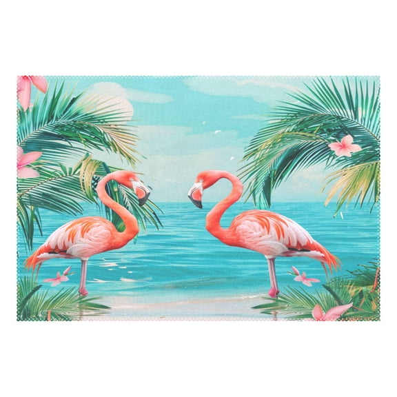 Ryvnso 1 Piece Placemats Flamingo Tropical Palm Tree Sea Dining Mats Heat-Resistant Non-Slip Washable Table Mat