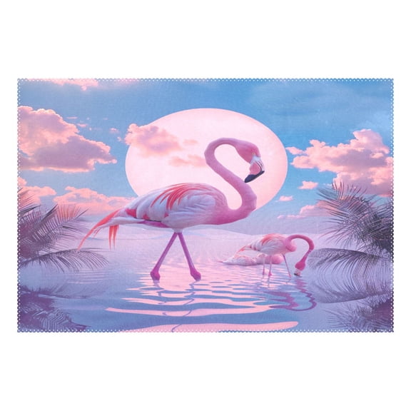 Ryvnso 1 Piece Placemats Flamingo with Moon Dining Mats Heat-Resistant Non-Slip Washable Table Mat