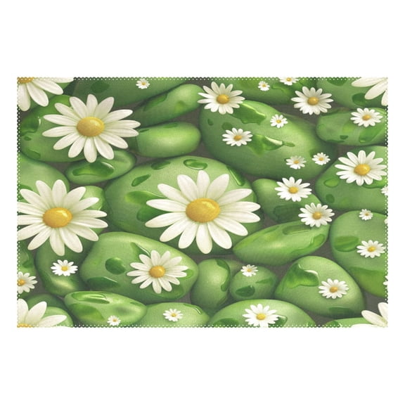 Ryvnso 1 Piece Placemats Green Stones and Daisy Flowers Dining Mats Heat-Resistant Non-Slip Washable Table Mat