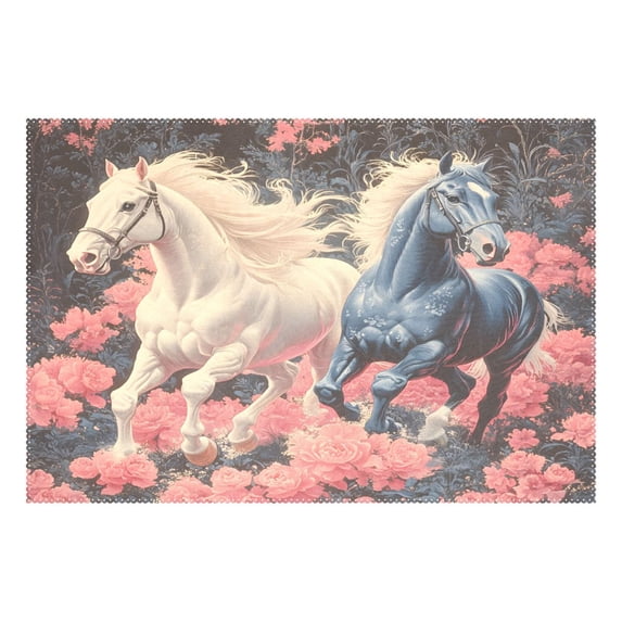 Ryvnso 1 Piece Placemats Horses Floral Dining Mats Heat-Resistant Non-Slip Washable Table Mat