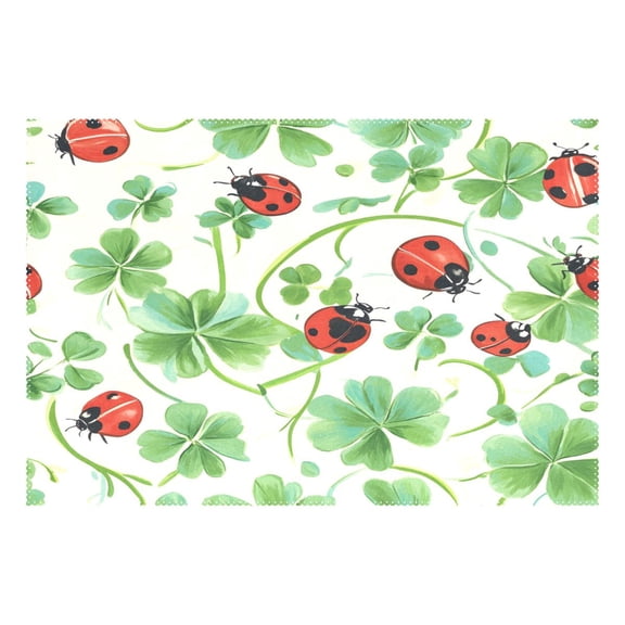 Ryvnso 1 Piece Placemats Ladybugs Clover Flower Dining Mats Heat-Resistant Non-Slip Washable Table Mat
