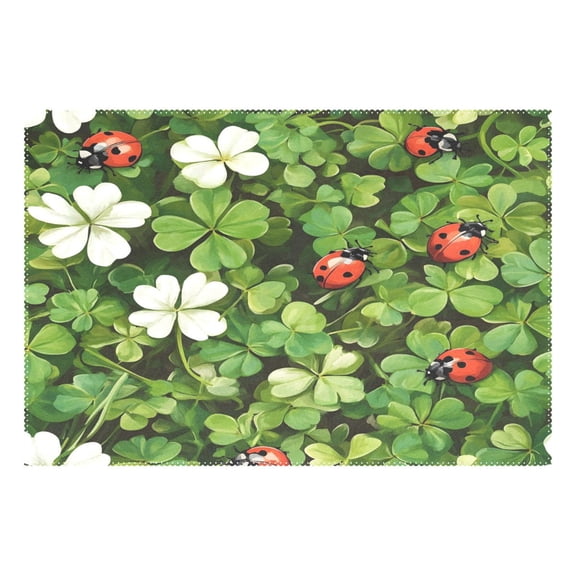 Ryvnso 1 Piece Placemats Ladybugs Clover Flowers Dining Mats Heat-Resistant Non-Slip Washable Table Mat