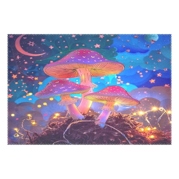 Ryvnso 1 Piece Placemats Magic Mushroom Stars Moon Dining Mats Heat-Resistant Non-Slip Washable Table Mat