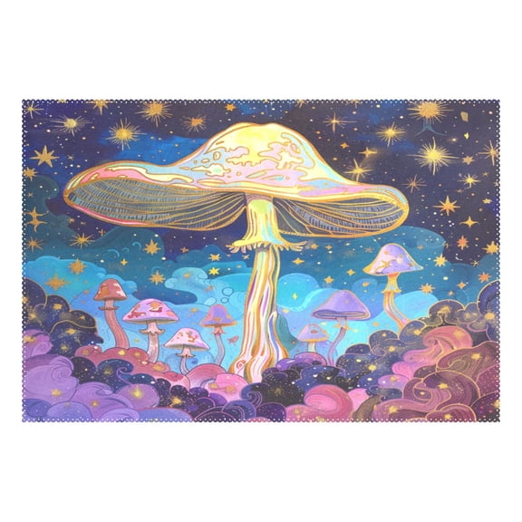Ryvnso 1 Piece Placemats Magic Mushroom and Stars Dining Mats Heat-Resistant Non-Slip Washable Table Mat