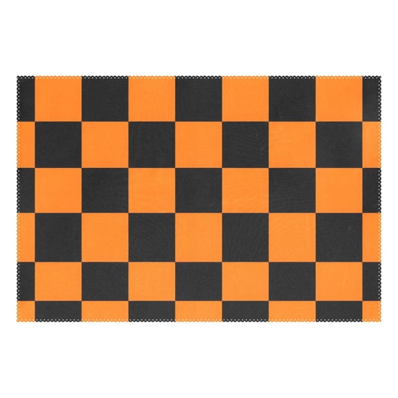 Ryvnso 1 Piece Placemats Orange Checkered Grid Pattern Dining Mats Heat-Resistant Non-Slip Washable Table Mat