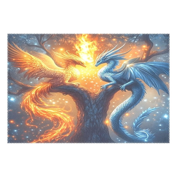 Ryvnso 1 Piece Placemats Phoenix Ice and Fire Dining Mats Heat-Resistant Non-Slip Washable Table Mat