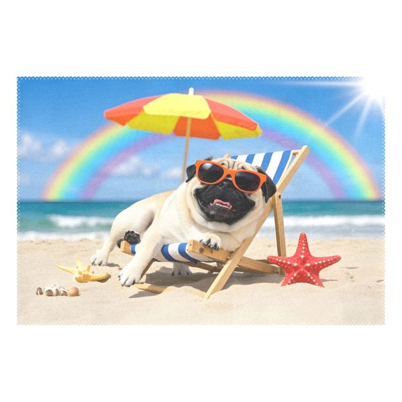 Ryvnso 1 Piece Placemats Pug Dog Beach Dining Mats Heat-Resistant Non-Slip Washable Table Mat