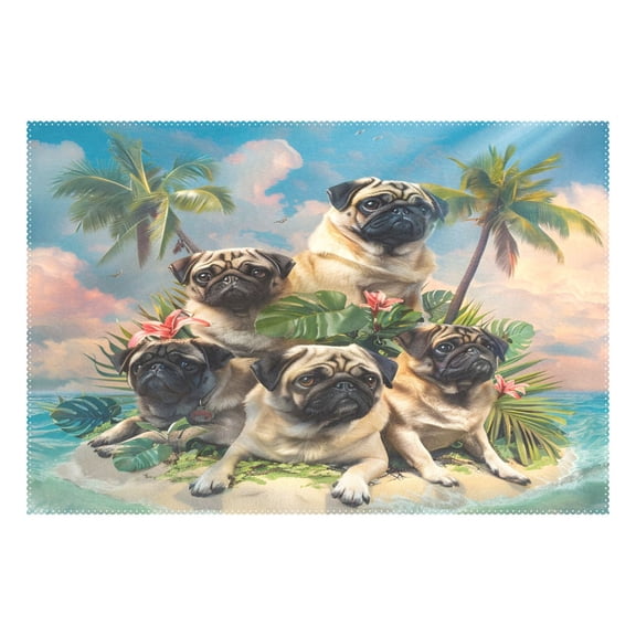 Ryvnso 1 Piece Placemats Pug Dog on Island Dining Mats Heat-Resistant Non-Slip Washable Table Mat