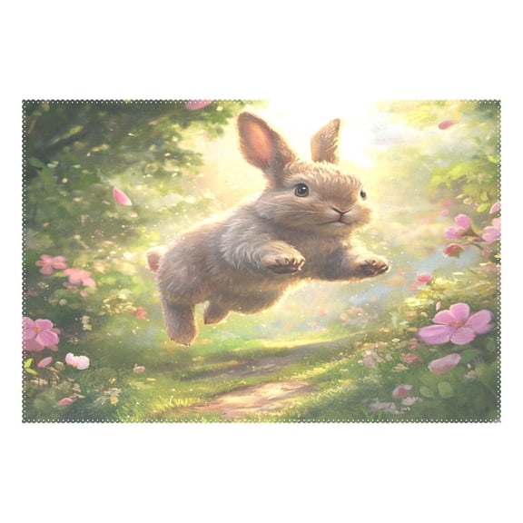 Ryvnso 1 Piece Placemats Rabbit Running in Forest Dining Mats Heat-Resistant Non-Slip Washable Table Mat