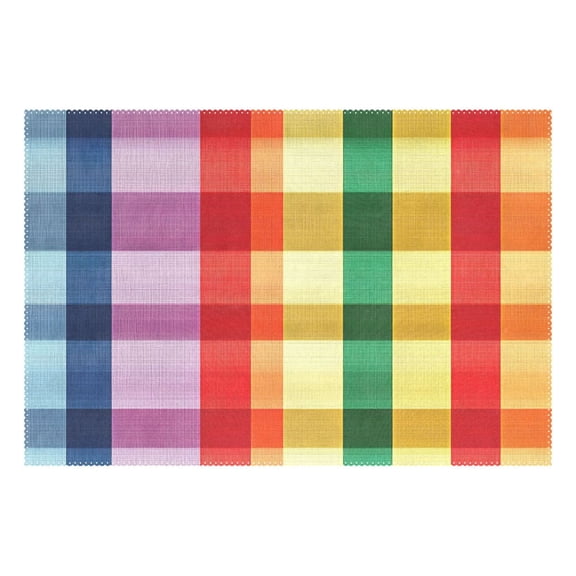 Ryvnso 1 Piece Placemats Rainbow Stripe Checkered Dining Mats Heat-Resistant Non-Slip Washable Table Mat