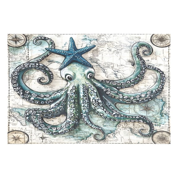 Ryvnso 1 Piece Placemats Retro Octopus Dining Mats Heat-Resistant Non-Slip Washable Table Mat