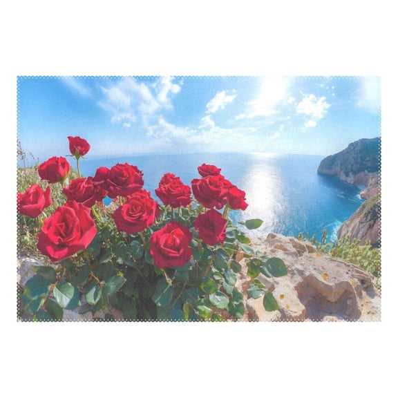 Ryvnso 1 Piece Placemats Roses Ocean Dining Mats Heat-Resistant Non-Slip Washable Table Mat
