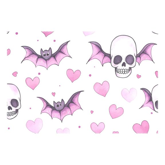 Ryvnso 1 Piece Placemats Skull Bats Hearts Dining Mats Heat-Resistant Non-Slip Washable Table Mat