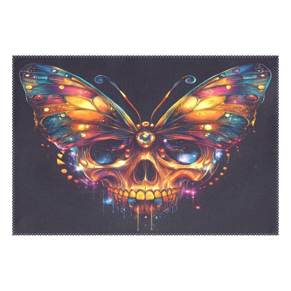 Ryvnso 1 Piece Placemats Skull with Butterfly Dining Mats Heat-Resistant Non-Slip Washable Table Mat