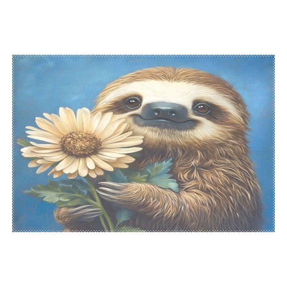 Ryvnso 1 Piece Placemats Sloth Sunflower Dining Mats Heat-Resistant Non-Slip Washable Table Mat