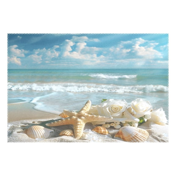 Ryvnso 1 Piece Placemats Starfish Conch on Sea Dining Mats Heat-Resistant Non-Slip Washable Table Mat