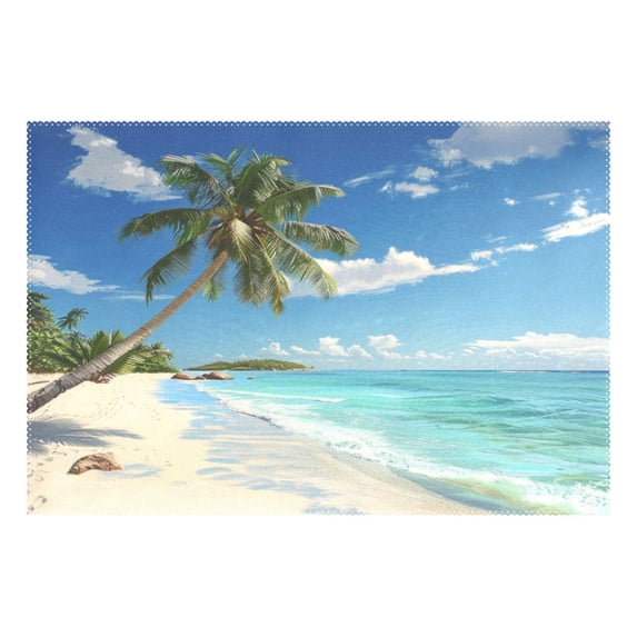 Ryvnso 1 Piece Placemats Summer Palm Tree Beach Dining Mats Heat-Resistant Non-Slip Washable Table Mat