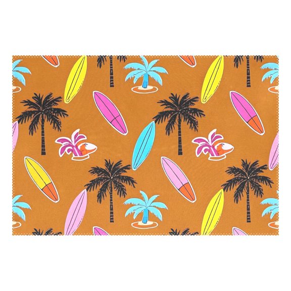 Ryvnso 1 Piece Placemats Surfboard Coconut Tree Dining Mats Heat-Resistant Non-Slip Washable Table Mat