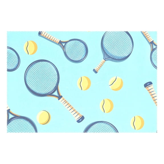 Ryvnso 1 Piece Placemats Tennis Racket Ball on Blue Dining Mats Heat-Resistant Non-Slip Washable Table Mat