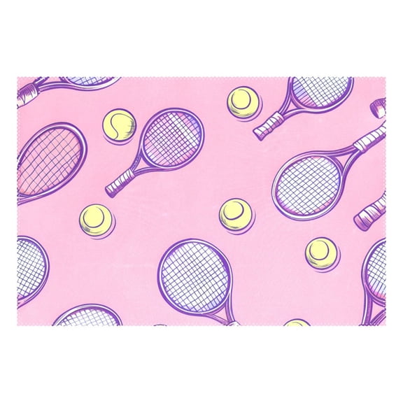 Ryvnso 1 Piece Placemats Tennis Racket Ball on Pink Dining Mats Heat-Resistant Non-Slip Washable Table Mat