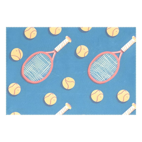 Ryvnso 1 Piece Placemats Tennis Racket Balls on Blue Dining Mats Heat-Resistant Non-Slip Washable Table Mat