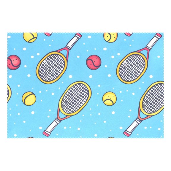 Ryvnso 1 Piece Placemats Tennis Racket and Balls Dining Mats Heat-Resistant Non-Slip Washable Table Mat
