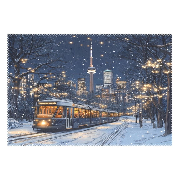 Ryvnso 1 Piece Placemats Train Winter View Dining Mats Heat-Resistant Non-Slip Washable Table Mat