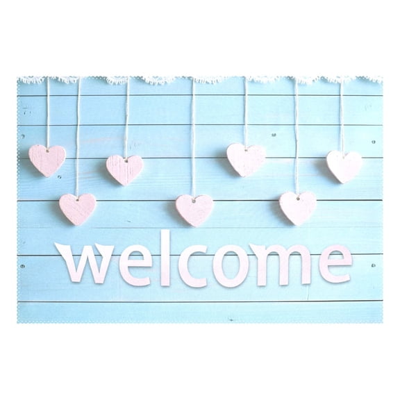 Ryvnso 1 Piece Placemats Welcome and Heart Dining Mats Heat-Resistant Non-Slip Washable Table Mat