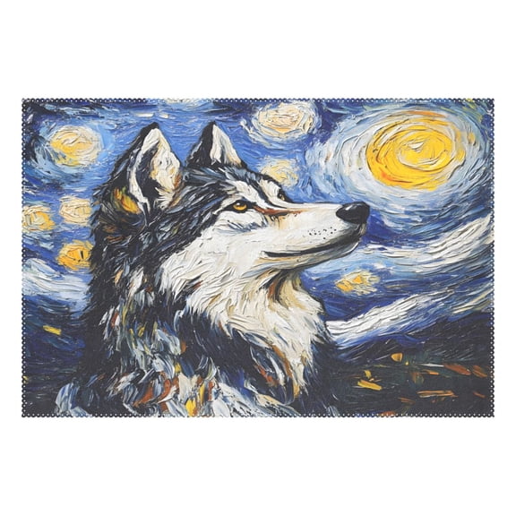 Ryvnso 1 Piece Placemats Wolf Oil Paint Dining Mats Heat-Resistant Non-Slip Washable Table Mat