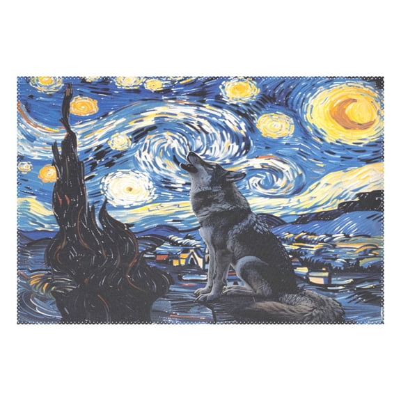 Ryvnso 1 Piece Placemats Wolf in Night Sky Oil Paint Dining Mats Heat-Resistant Non-Slip Washable Table Mat